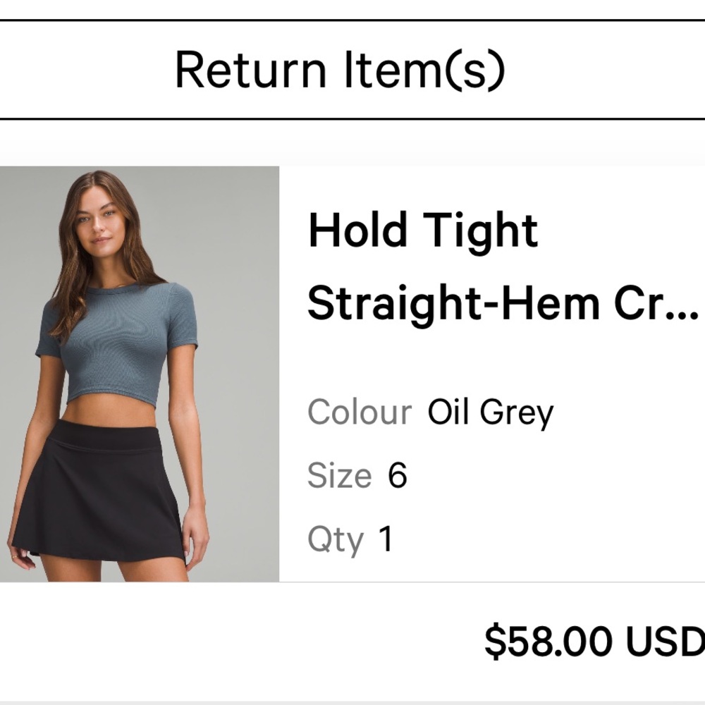 Lululemon hold tight straight hem cropped t shirt